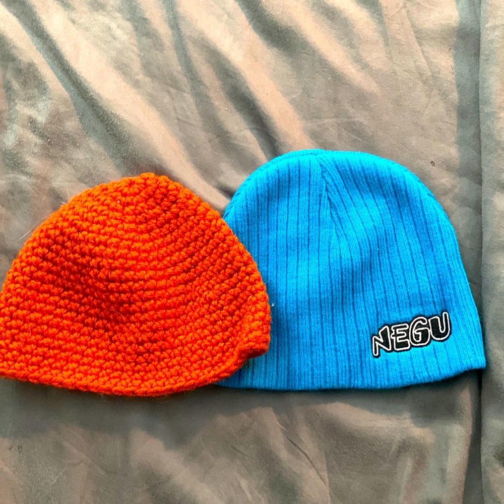 Orange and blue young kids hats